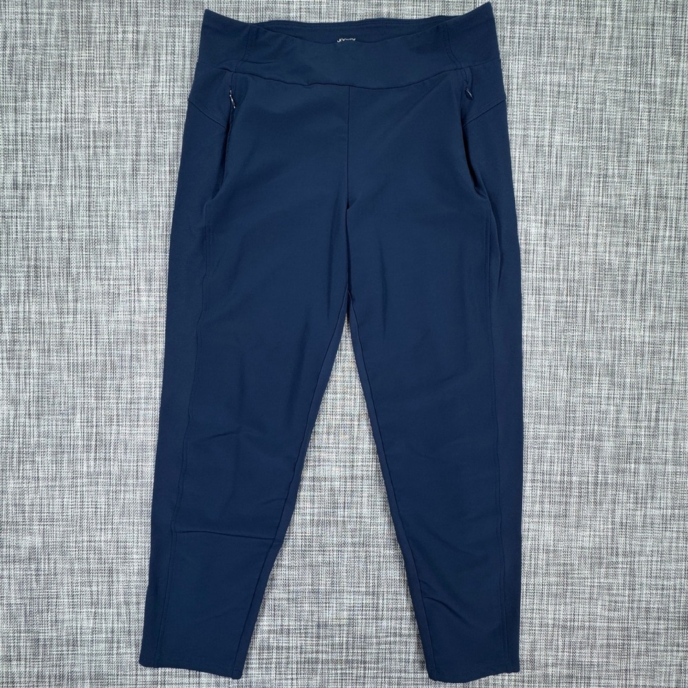 Jockey Women's Active Pants XL Navy Blue Stretch Zip Pockets Straight Leg Travel